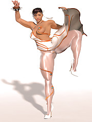 Drawn street fighter girl shows off muscular legs in sheer nylon